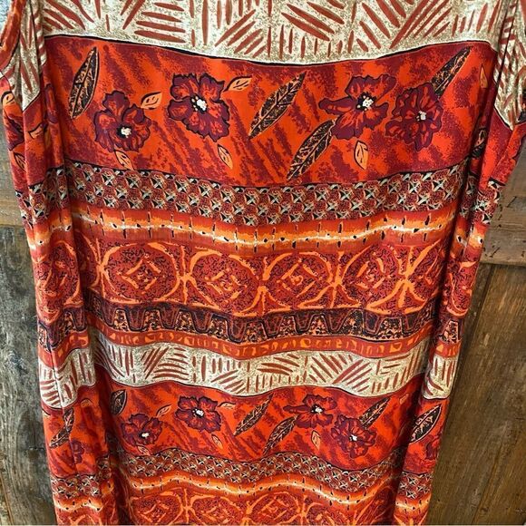 Willy’s New York Sz 10/12* Orange Rust Bali Tropical Sleeveless Vtg Tank Dress - Picture 7 of 8